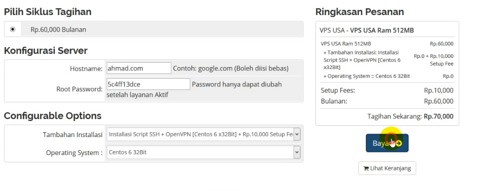 ringkasan pesanan Cara membeli VPS